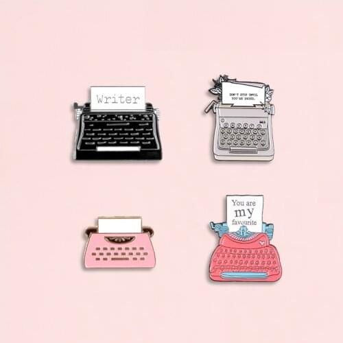 4 styles Retro Typewriter Metal Enamel Pin Office Supplies Brooch Denim Jeans shirt bag Jewelry Gift for Friends Officer