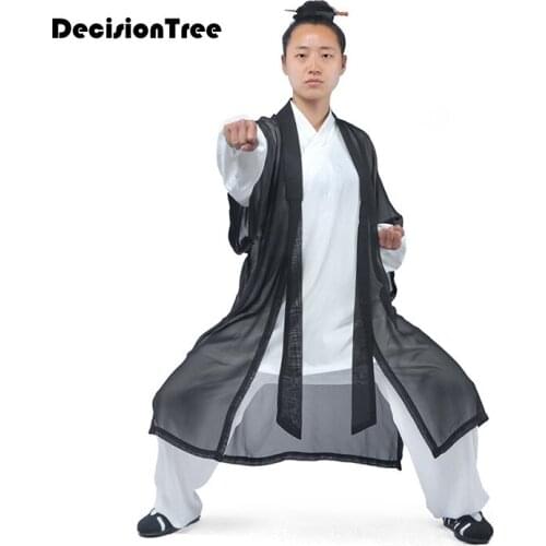 2021 men black cotton&linen embroidery tang suit kung fu uniforms taoist robe gown martial arts wing chun coat clothing