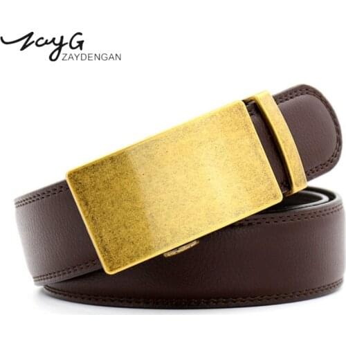 ZAYG Men Metal Automatic Buckle Belts for Genuine Leather Gold steel buckle Belt high grade new Fashion style Leather Men Belts