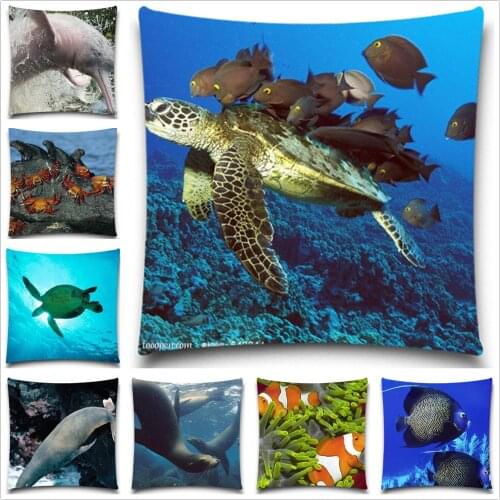 Penguin Seals Sea turtle Painted Cushion Cover For Home Sofa Undersea world Pillow case