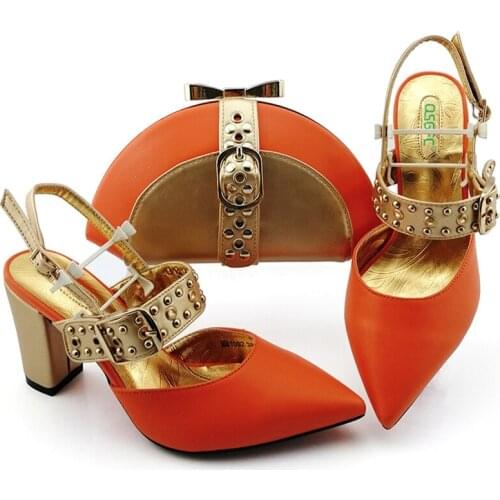 2020 Latest Italian design Shoes with Matching Bags for Wedding Italy Nigerian Women Wedding Shoes and Bag Set inPEACH Color