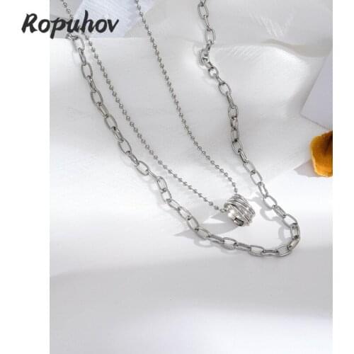 ROPUHOV 2021 New Korean ZA Trendy Hip-hop Personality Ring Necklace For Men And Women Double Niche Design Simple Neck Chain