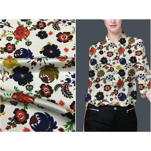 New stretch satin small floral print dress shirt cheongsam silk high-grade printed cloth natural silk fabric heavy silk fashion