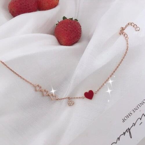New Fashion Womens Jewelry Sweet Heart Pendant Bracelet Personality Wild Student Exquisite Zircon Bracelet Trend Jewelry