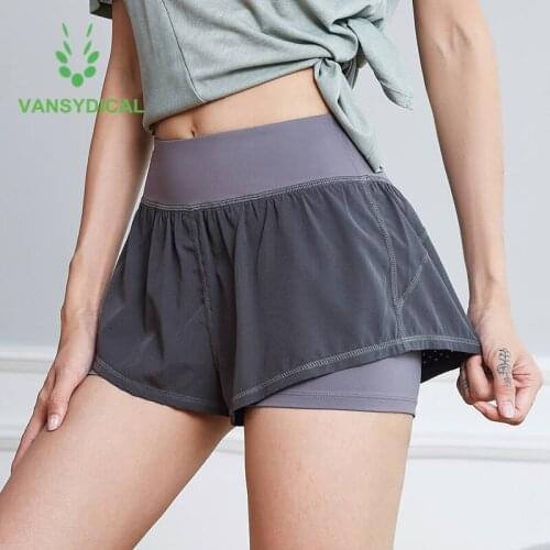 New Women Summer Athletic Sport Running Shorts 2 in 1 High-waist Gym Yoga Shorts Mesh Fitness Workout Training Shorts With Liner