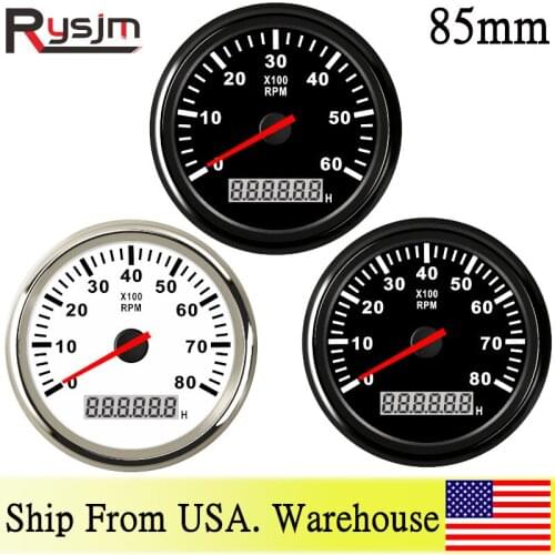 New 85MM Marine Tachometer rpm meter LCD Hourmeter 6000 RPM 8000 RPM Car boat Tacho Meter Gauge with red backlight 9-32V