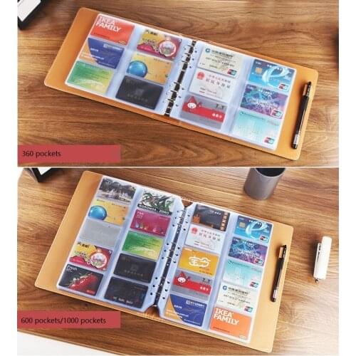 Large Capacity PU Leather Business Card Book Organizer Journal Name Card Protector Binder File Sleeve Storage With Pen Holder