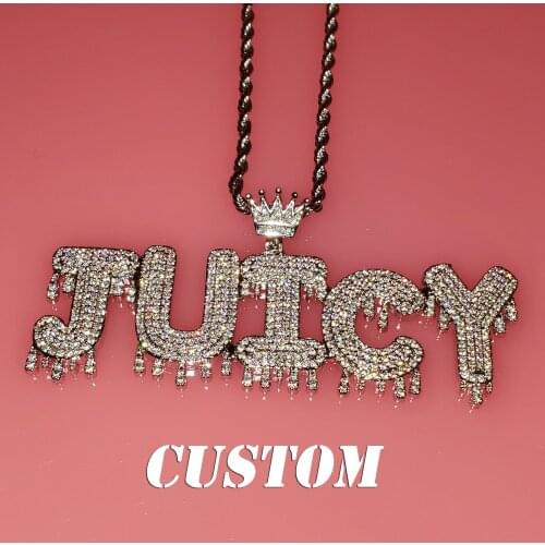 Custom Name Crown Bail Drip Initials Bubble Letters Pendant Necklaces Personalized Gifts for Her Bling Bling Hip Hop Accessories