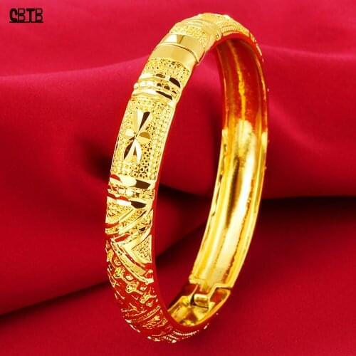 Mothers Day Gift Beautiful Turkish Jewelry Gold Filled Womens Bracelet Muslim Islamic Luxury Exquisite Carved Bracelet Gift