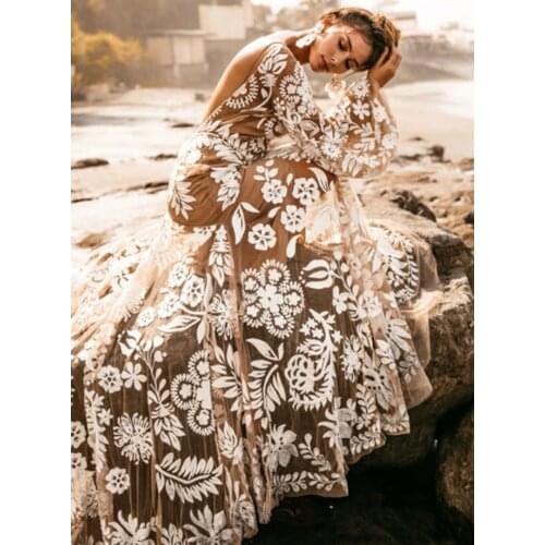 Casual White Solid A-Line Evening Dresses Long Luxury 2021 Lace Dress Long Sleeve Woman Backless Long Maxi Dress Vestidos