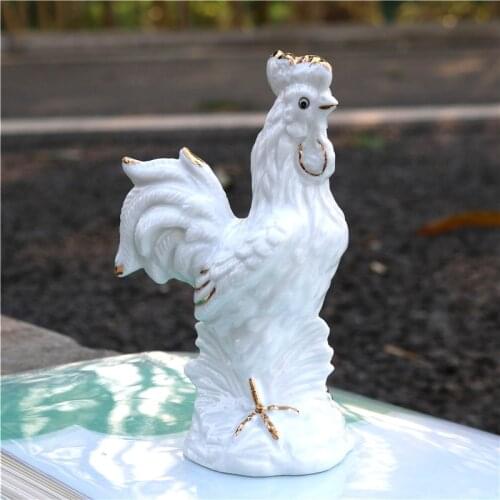 Gilt Porcelain Cock Figurine Desktop Ceramics Chicken Miniature Cupboard Decor Year of Birth Gift Craft Ornament Accessories