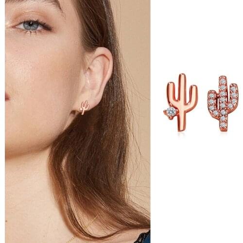 Simple Cute Cactus Earrings Forest Asymmetric Earrings Temperament Small Personality Ear Studs Girl New Jewelry Gift