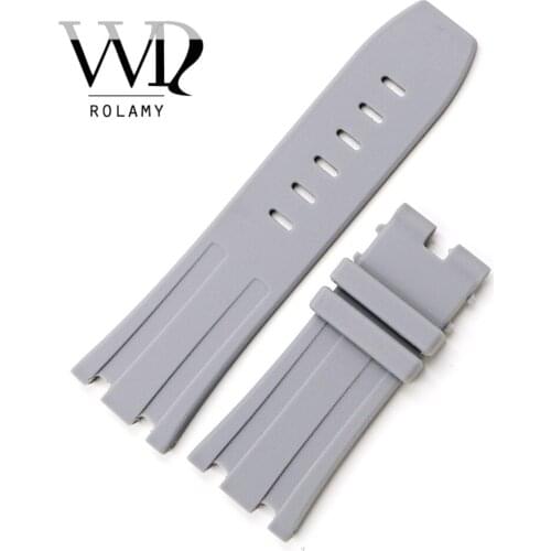 Rolamy 28mm Grey Waterproof Silicone Rubber Replacement Wrist Watch Band Strap Belt For Audemars Piguet 42mm Royal Oak Offshore