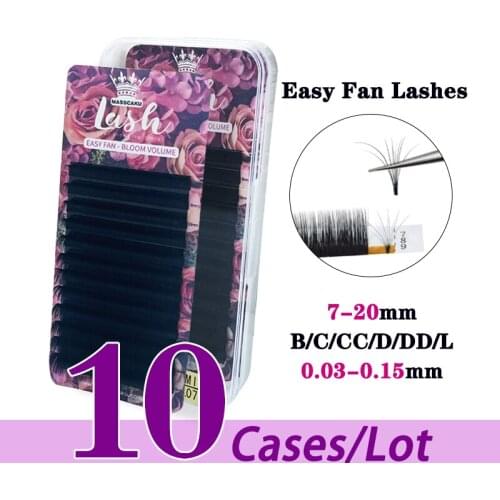 10case/lot MASSCAKU easy faning eyelashes extensions 0.05/0.07 thickness blooming lashes volume eyelash super soft for makeup