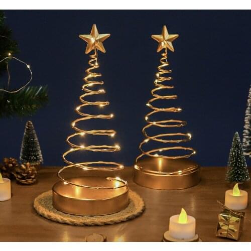 Christmas Spiral Figurines Iron Decorations Spiral Art Star Desktop Ornament With LED Light For Bedroom Living Room Home Decor