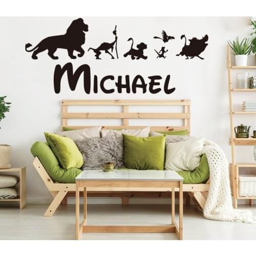 Personalized Name The Lion King Anime Wall Sticker Baby Nursery Kids Room Wildlife Woodland Jungle Animal Wall Decal Bedroom