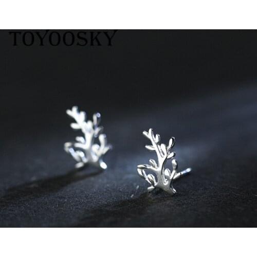 Real 925 Sterling Silver Plant Shape Leaves Stud Earrings For Women Girls Contracted Jewelry