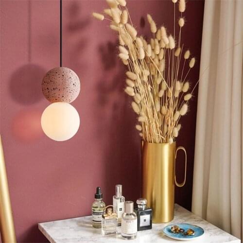 Nordic Pink Cloud Stone Glass Ball Pendant Lights Living Room Bedroom Princess Bedside Hanging Lights Modern Lamps Deco Lighting