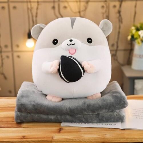 Super cute chubby hamster plush pillow three in one 1*1.7m plush blanket stuffed hand warmmer gifts