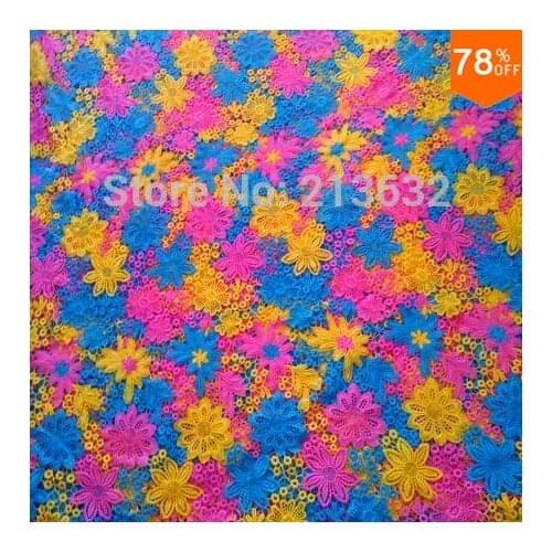 Mum Yellow pink blue Colors chrysanthemum embroidered cloth hollow out embroidery lace Water soluble embroidered with fabrics