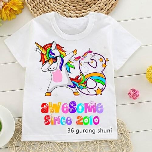 Awesome Since 2021 Unnicorn Harajuku Anime Cartoon Print T Shirt Boys Kid Children Clothes T-Shirt Number 7 8 9 Birthday Gift