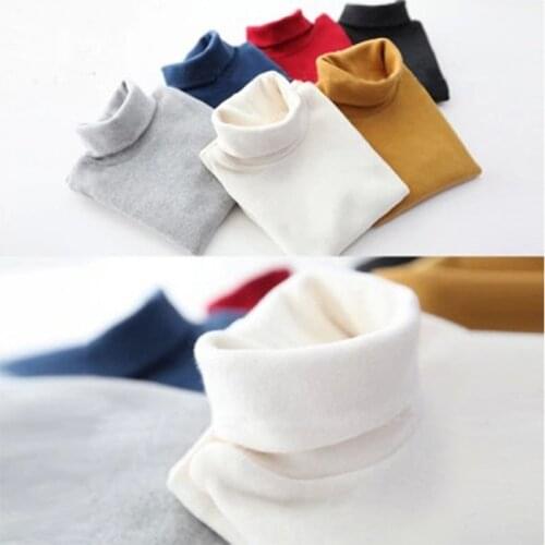 2021 Spring Autumn 2-10T Years ChildrenS Candy Color Sweet Long Sleeve High Neck Unisex Kids Girl Boy Basic Turtleneck T-Shirt