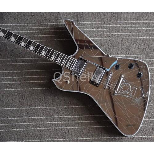 Top quality QShelly custom Wash Paul silver Crack Mirror Guitar mother pearl inlay Alien electric guitar musical instrument shop