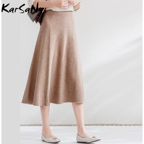 KarSaNy High-waisted Skirts Womens 2021 Autumn Knitted Black Skirt Vintage Elastic Waist Long Skirts For Women Warm Skirt Winter