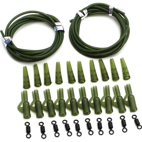 32pcs Carp Fishing Accessories Kit Rubber Lead Clips Anti Tangle Sleeve Quick Change Rolling Swivels Carp Rig Making Tackle