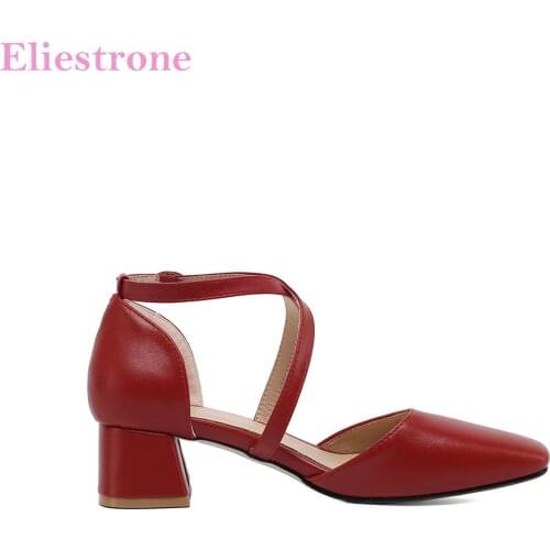 2021 New Summer Elegant Red Black Women Dress Sandals Sexy Med Square Heels Lady Shoes Plus Big Small Size 10 30 43 46 50