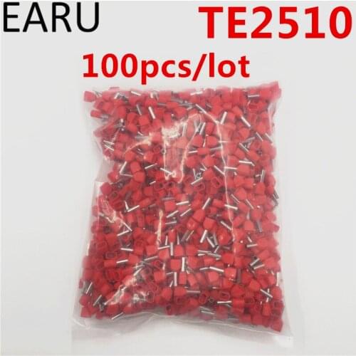 100PCS E Tube TE2510 Type Double Pipe Insulated Twin Cord Cold-press Terminal Block Connector Needle End Multicolor 2X2.5 mm2
