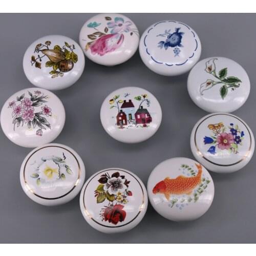 1x Pastoralism Ornate Floral/Fish Ceramic Cabinet Knobs and Handles Cupboard Door Drawer Kitchen Pull Knob Furniture Pulls