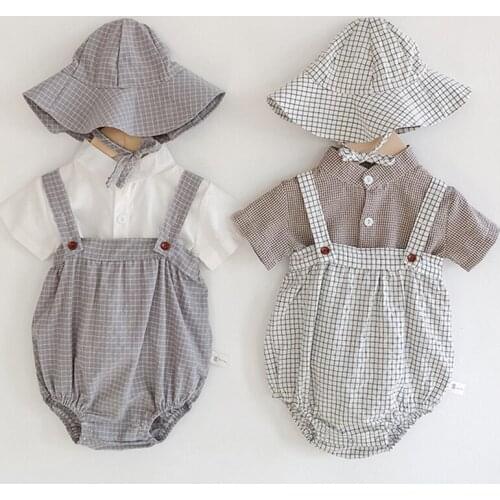 2021 Summer Plaid Baby Bodysuits and Blouse 2pcs Infant Girls Boys Clothes Set Fashion Baby Clothing Little Pumpkin