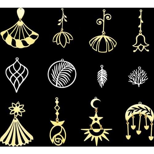 5pcs/lot 100% Stainless Steel Sunflower Lotus Charm Pendant for necklaces Wholesale Flower tassels Charms for DIY Jewelry Make