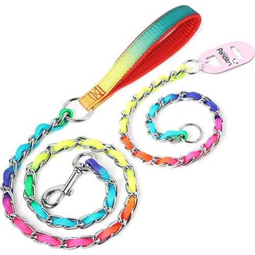 5PCS / LOT Medium-Sized Small Dog Rainbow Dog Chain Teddy Golden Leash Metal Dog Leash Pet Traction Rope