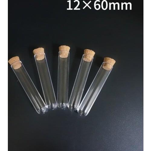 50pcs 100pcs 200pcs 500pcs 12x60mm Transparent Plastic Test Tube With Cork Like Glass Stopper Wedding Favours Vial