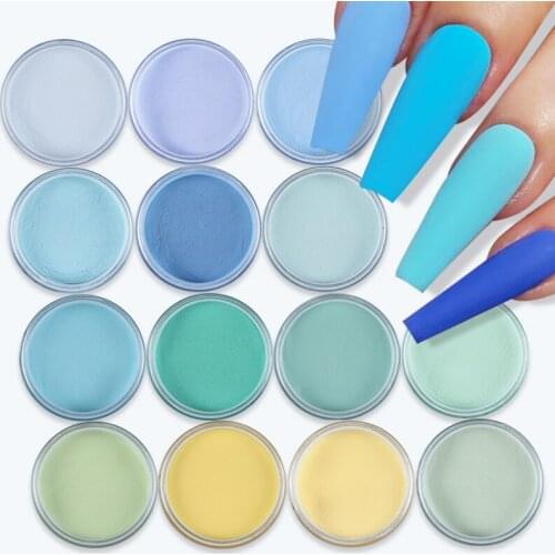 9Pcs 15g Acrylic Powder Blue Green Polymer Engraving Extension Builder Nail Dip Powder Pigment Dust Kit For Nail Art Decorations
