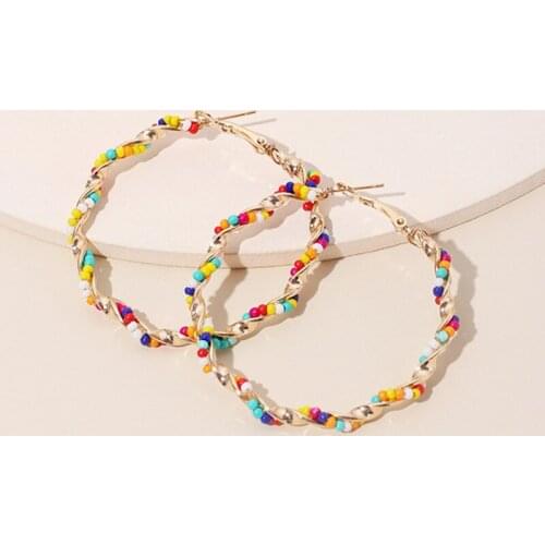 Bohemian Colorful Bead Hoop Earrings Design For Women Metal Statement Boho Jewelry Fashion Gold Color Big Round Earring 2021 New