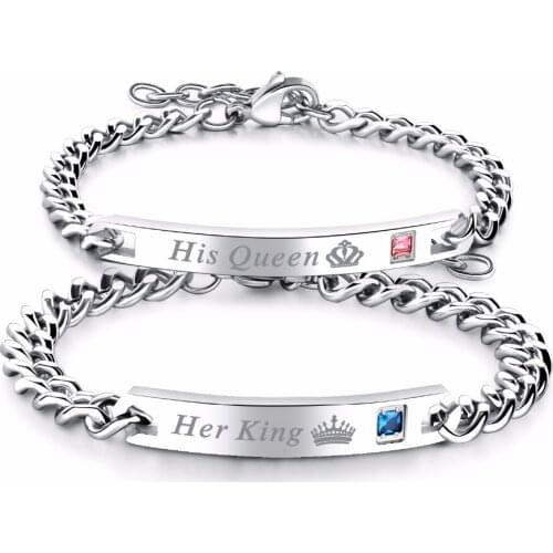 One pair of valentines Gifts Couple Bangle Titanium Pink or Blue Crystals Stainless Steel ID Bracelet Smooth Jewelry lover