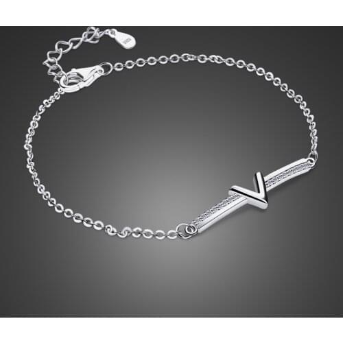 Genuine 100% 925 Sterling Silver Simple Letter V Bracelets Women Fashion Simple Chain & Link Bracelets Jewelry Holiday gifts