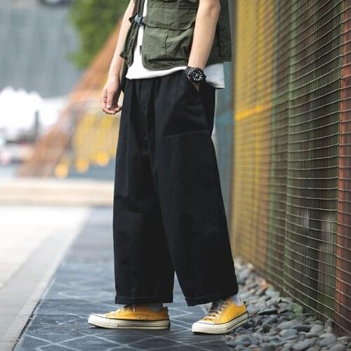 Male Fashion Hip Hop Cargo Pants Black Joggers Men Japanese Solid Straight Pants 2021 Mens Loose Wide Leg Pants