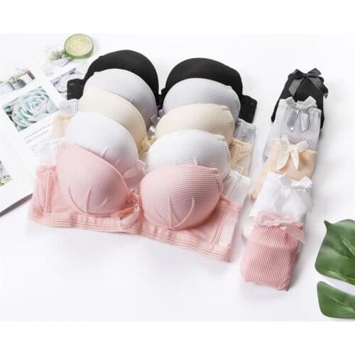 No Steel Ring Bra Push Up Brassiere Girl Preteen Bra And Panty Set Thin Comfortable Underwear Women Lingerie 32 34 36 38 A B Cup