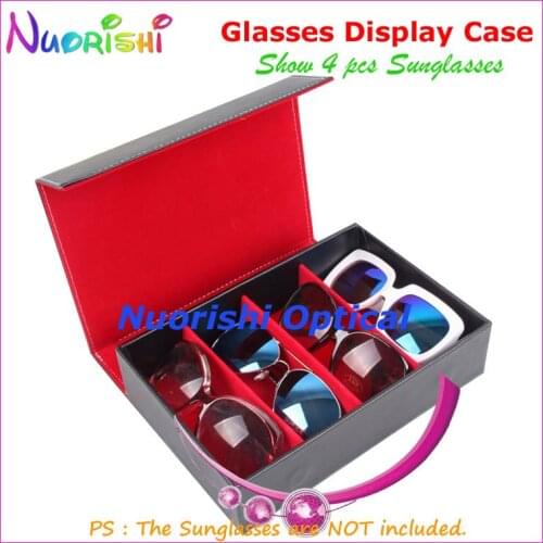 Holding 4pcs Eyewear Sunglasses Eyeglass Glasses Black Leather Compact Storage Display Sample Travel Case A641-4S Free Shipping