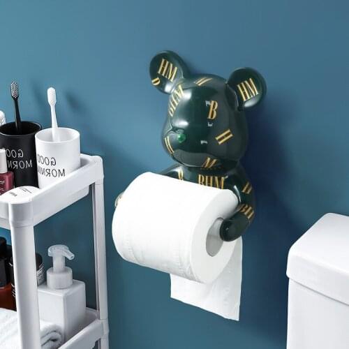 Cute Bear Paper Towel Holder Wall Decoration Bathroom Wall Mounted Toilet Paper Holder Towel Rack Bathroom Decoration Accessorie