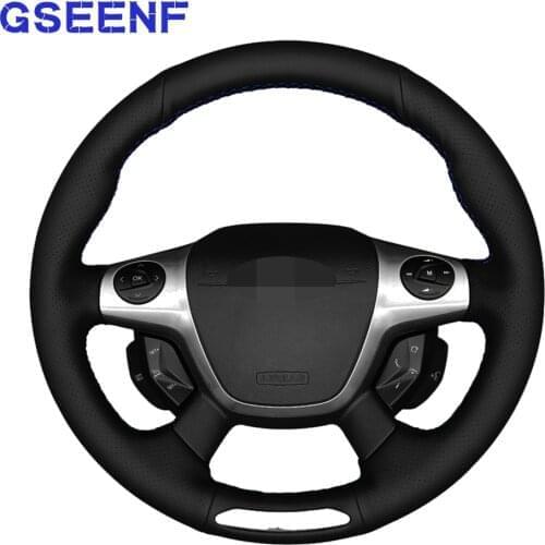 Car Steering Wheel Cover Hand-stitched Breathable Soft Genuine Leather Black PU For Ford Focus ST 2012 2013 2014