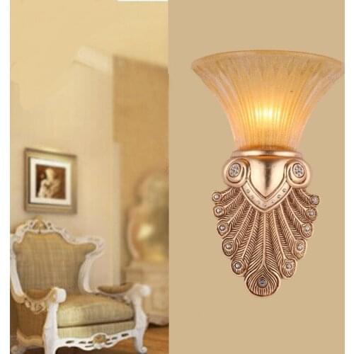 European Wall Lamps bedside American living room background wall light retro golden aisle balcony staircase resin LU731350