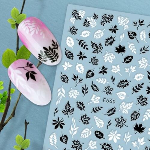 F-660 white BLACK color leaves DESIGNS COOL 3d nail art stickers decal template diy nail tool decorations