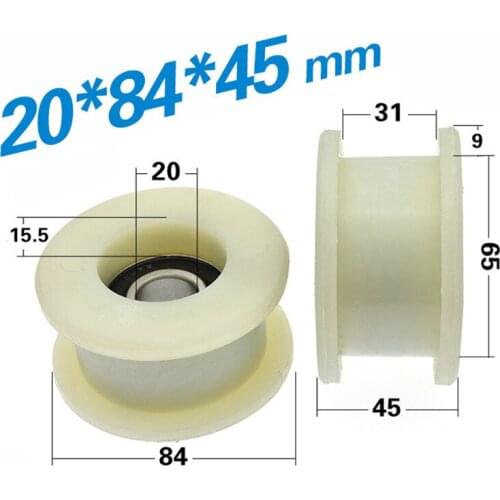 [H2084-45] 1PCS/lot high loading H groove type 6204zz 6204 PA66 NYLON bearing roller wheels guide wire track pulley 20*84*45mm