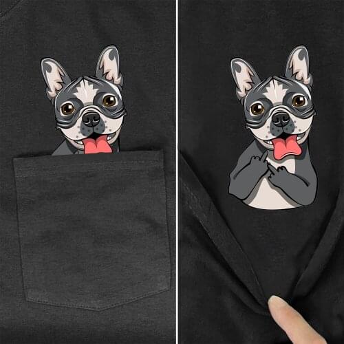 CLOOCL Animal Cotton T-Shirt Fashion Pocket Bulldog Middle Finger Printed Tshirt Men Women Shirts Hip Hop Tops funny Cotton Tees