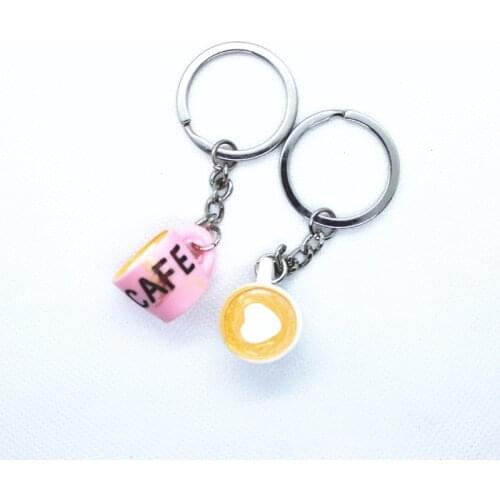 Resin Simulation Mini Heart Shaped Coffee Cup Keychains Creative Letter CAFE Jewelry Gifts Bag Car Mobile Phone Accessories